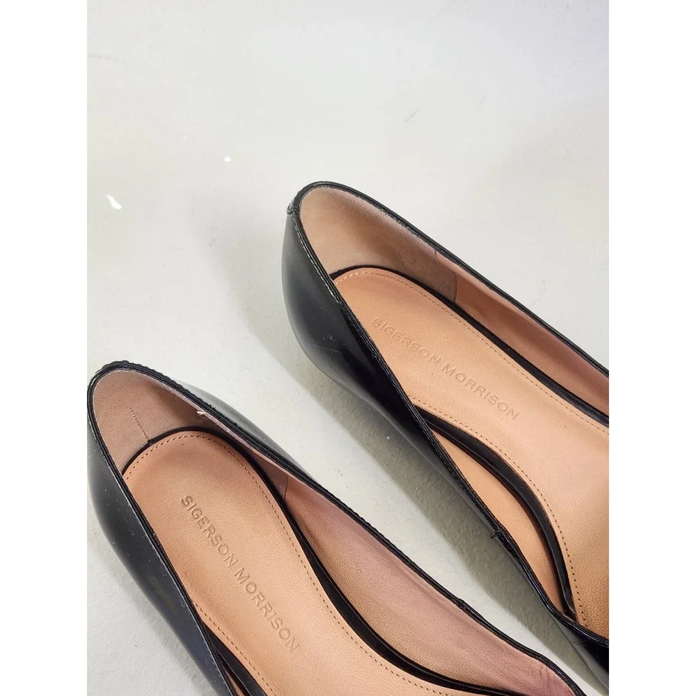 Sigerson Morrison Pointy Toe Flats Women 8 Black Patent Leather Quiet Luxury